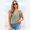 Amaryllis Women’s Textured Button Front Cap Sleeve Relaxed Fit Lightweight V-Neck Casual Blouse Flutter Detail - 3 of 4