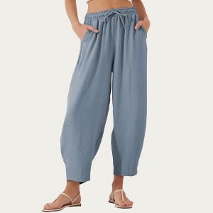 Anna-Kaci Women’s Relaxed Fit Lounge Pants with Soft Draped Fabric Elastic Drawstring Waistband and Wide Tapered Legs - 1 of 4