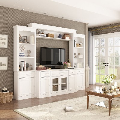 FUFU&GAGA White Wood Bookshelves TV Stand with Glass Door