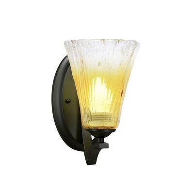 Toltec Lighting Zilo 1 - Light Sconce in  Matte Black with 5.5" Fluted Gold Champagne Crystal Shade