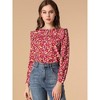 Allegra K St Patrick's Day Boho Daisy Floral Ruffled Neck Button Down Long Sleeve Blouses - 3 of 4