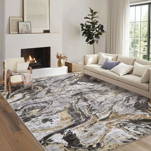 Faux Wool  Modern Abstract Machine Washable Area Rug Non Slip Soft Floor Carpet Low Pile Rug Foldable Nursery Rug for Bedroom - 1 of 4