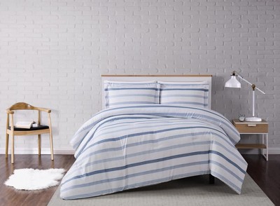 King Blue and White Reversible Microfiber Bedspread Set