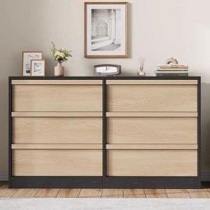 6 Drawer Dresser for Bedroom, Modern Double Dresser Organizer with 6 Drawers, Wooden Chest of Drawers for Living Room, Nursery, Hallway - 1 of 4