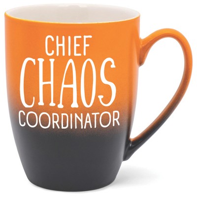 Elanze Designs Chief Chaos Coordinator Two Toned Ombre Matte Orange and Black 12 ounce Ceramic Stoneware Coffee Cup Mug