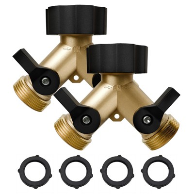 Infurnic Hose Valves and Connectors Garden Splitter 2 Way Heavy Duty, Hose Bib Splitter with 2 Extra Rubber Washers, Connectors Accessories, 2 Pack
