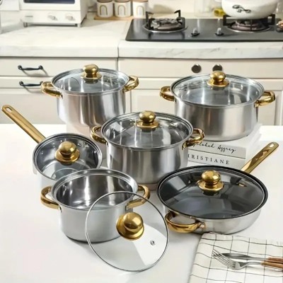 LunaLulinlk silver 12 Piece Stainless Steel Cookware Set, Assorted Colors Non-Stick Cookware Set
