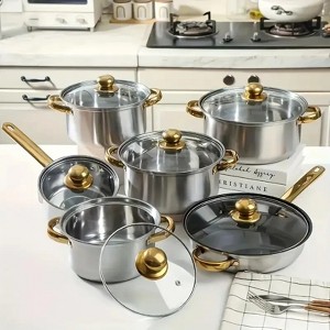 LunaLulinlk silver 12 Piece Stainless Steel Cookware Set, Assorted Colors Non-Stick Cookware Set - 1 of 4