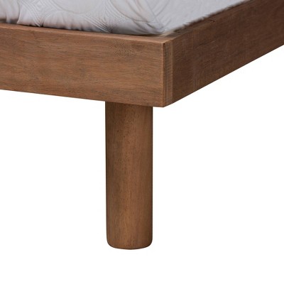 Mid-Century Modern Walnut Brown Full Platform Bed with Charging Station