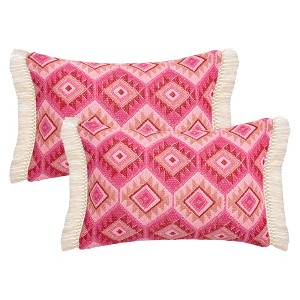 REGALWOVEN Boho Geometric Pattern with Fringe Trim Soft Decorative Pillowcases 2 Packs - 1 of 4