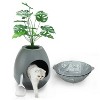 LunaLulinlk grey cat litter box set with artificial plants, additional scoop, and replaceable litter box liner - 3 of 4
