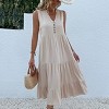 Coolmee Women's Casual Dress Sleeveless V Neck Button Beach Sundress Tiered Ruffle Flows Midi Dresses - 2 of 4