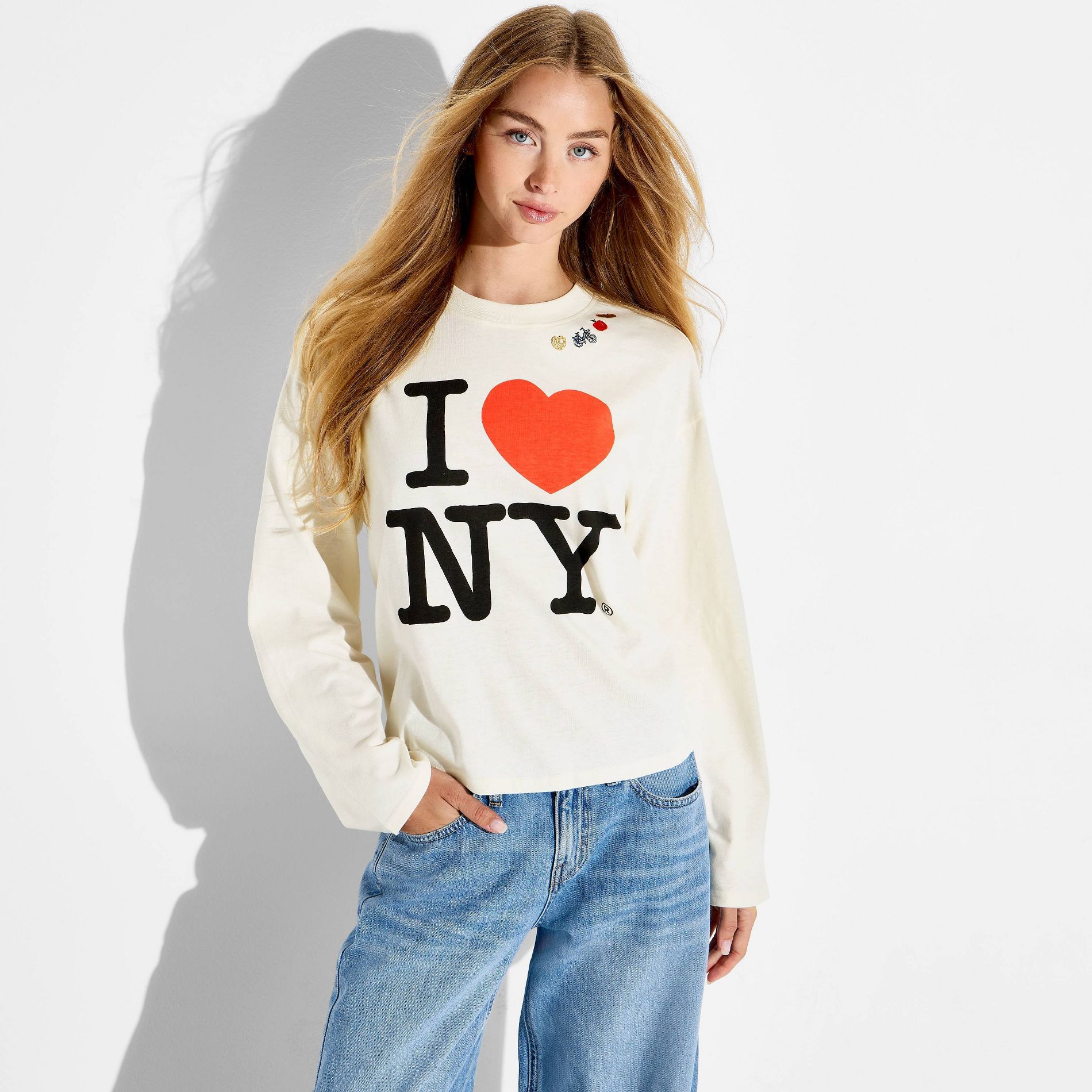 Women's I Love NY Long Sleeve Graphic T-Shirt - Cream