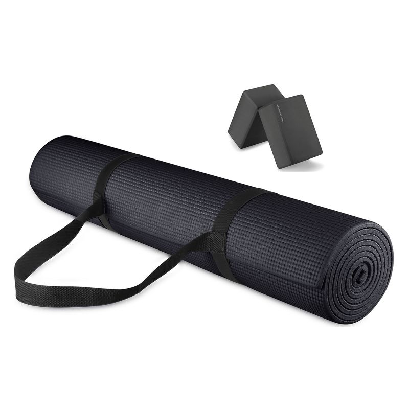 Signature Fitness All Purpose 0.25 Inch Thick High Density No Tear Exercise Yoga Mat with Strap & Lightweight Features for Indoor & Outdoor Use, 1 of 6