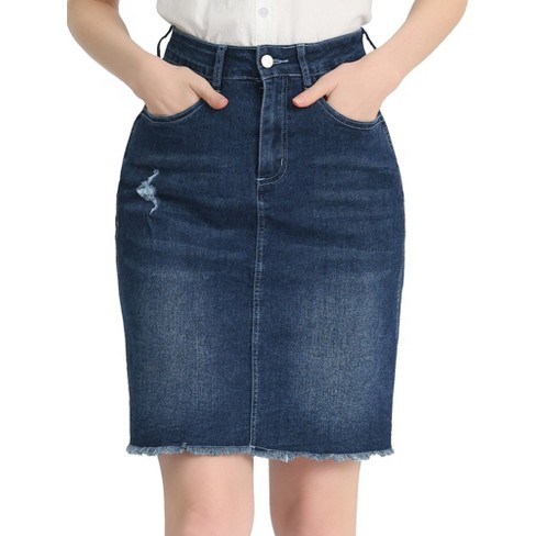 Women's Mini Denim Skirt Summer Bodycon Jean Skirts Frayed Hem