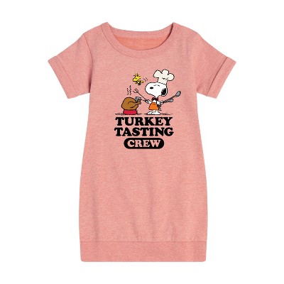 Girls' - Peanuts - Turkey Tasting Crew Graphic Short Sleeve Fleece Dress
