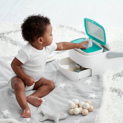 Gray and White Portable Diaper Caddy with Changing Mat