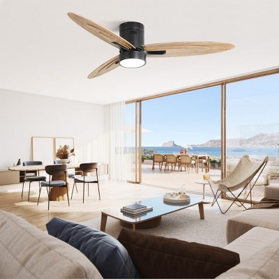 56" Ceiling Fan with Light and Remote, Flush Mount Ceiling Fan with 3 Solid Wood Blades for Living Room, Bedroom, Home Office-The Pop Home
