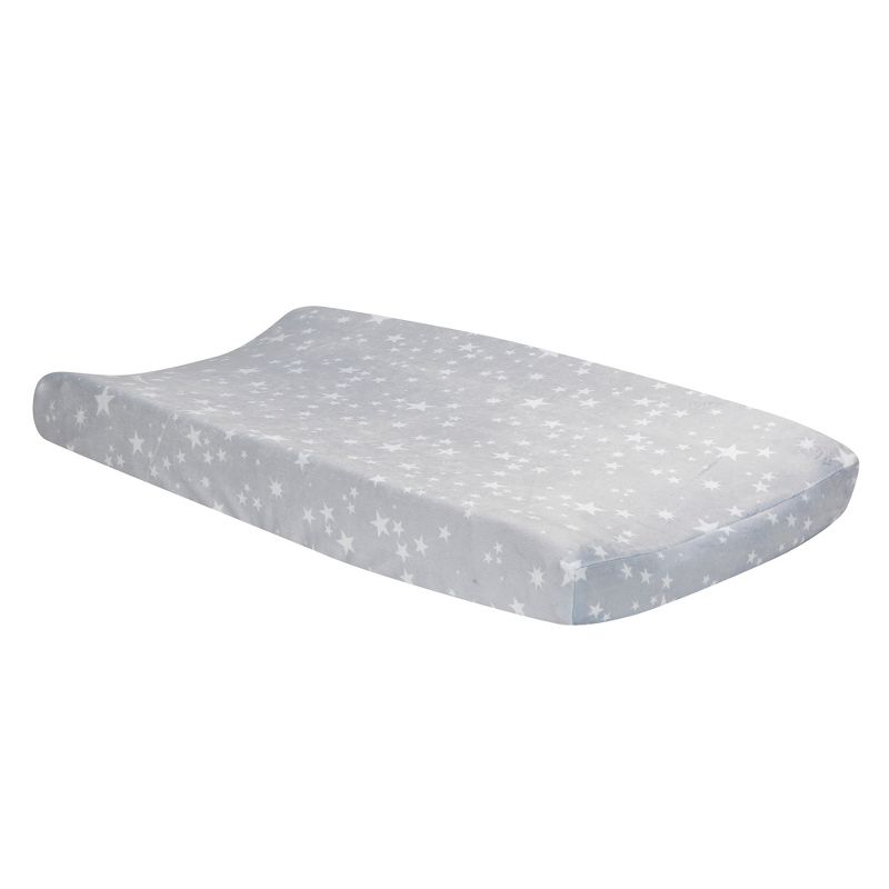Lambs & Ivy Milky Way Gray/White Stars Minky Baby Changing Pad Cover, 1 of 4