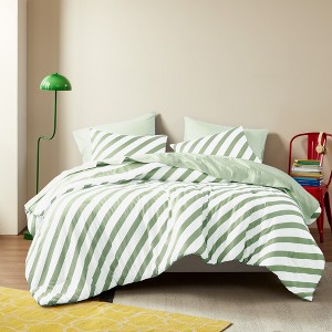 7Pcs Stripe BIAB Ultra Soft Comforter Set, Lightweight Fabric Trendy Design Bed Set with Matching Shams and Sheets for All Seasons - 1 of 4