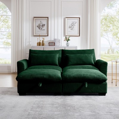 3 Pieces Modern Sofa With Storage Ottoman, Modular Couch Sectional Sofas Small With Pillows And Round Armrests, Small L Shape Sofa-Cuddlewood