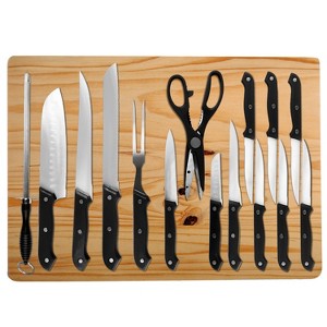 Lexi Home 16-Piece Black Cutlery Set with Jumbo Cutting Board - 1 of 4
