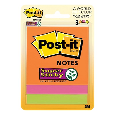 Post-it 3pk 3" x 3" Super Sticky Notes 45 Sheets/Pad - Rio de Janeiro Collection