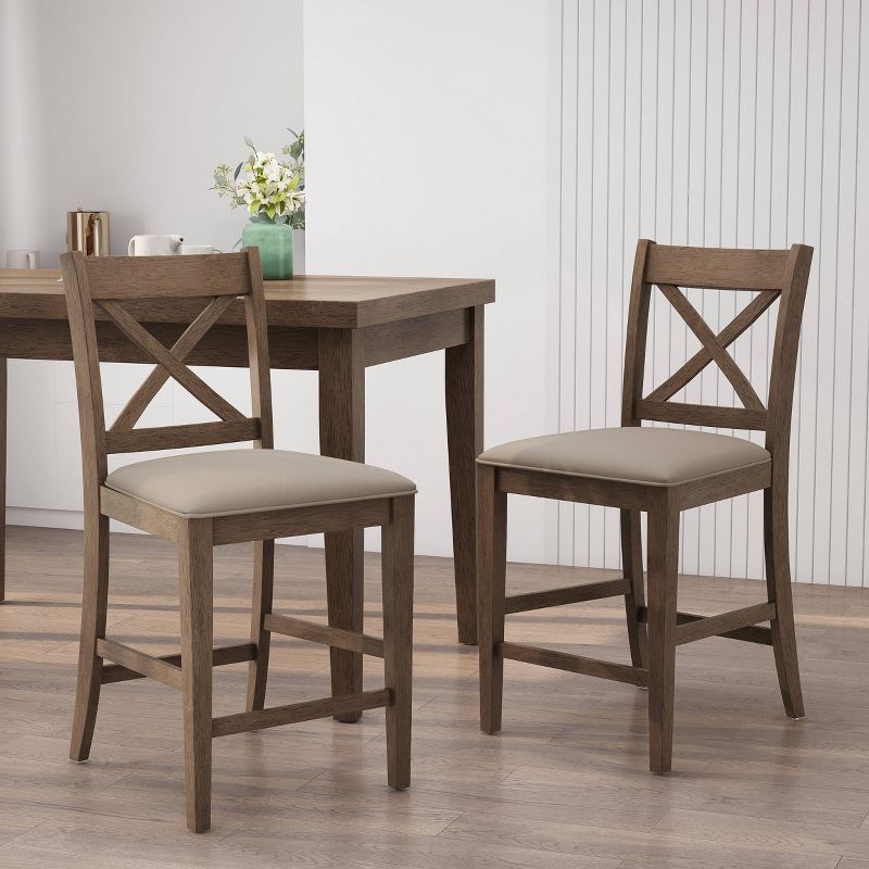 2pc Emory Farmhouse Upholstered Wood Counter Height Barstools - Christopher Knight Home, 3 of 12