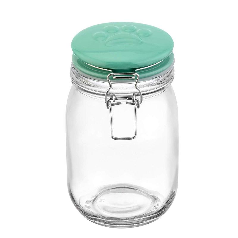 Amici Pet 7CN528R Briard Glass Pet Treats Jar with Hermetic Sealing Ceramic Lid, BPA Free, 34 Oz, Clear Green, 1 of 5