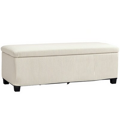 HOMCOM 44 Inches Storage Ottoman Bench, Corduroy End of Bed Foot Rest with Lid, Legs, Storage Chest for Living Room, Bedroom, Entryway, Beige