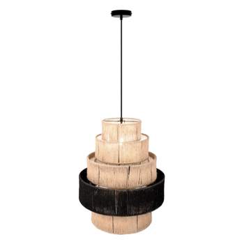 River of Goods Ariadne 22" Tiered Natural and Black Jute Pendant Light