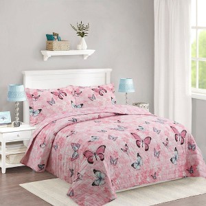 Marcielo Kids Butterfly Bedspread Quilts Set for Teens Girls - 1 of 4