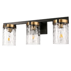 DORESshop 24 in.3-Light Black Gold Cylindrical Glass Bathroom Vanity Light Fixture - 1 of 4