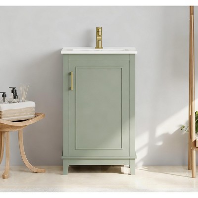 20" Modern Bathroom Vanity Cabinet with Ceramic Basin, 1 Soft-Close Door and Ample Storage, Compact Sink Cabinet for Small Bathrooms, 20×14.5×33.3 in