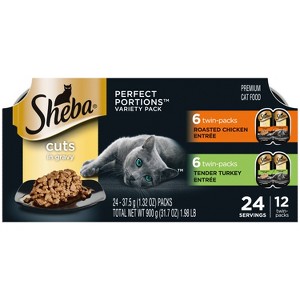 Sheba Perfect Portions Cuts in Gravy Chicken and Turkey Flavor Variety Pack Wet Cat Food - 2.64oz/12ct - 1 of 4