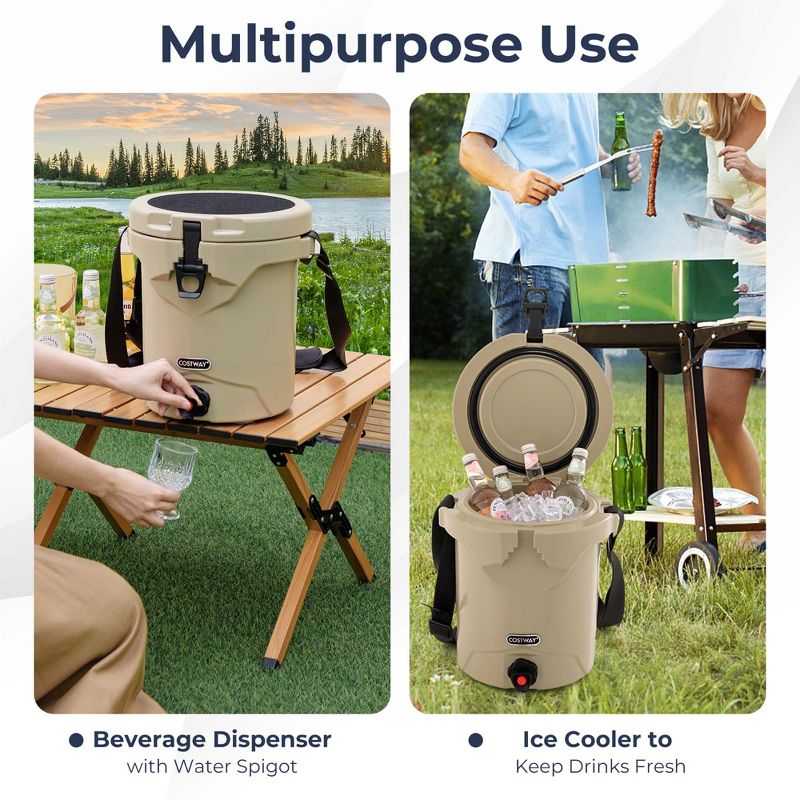Costway 10 QT Drink Cooler Portable Insulated Ice Chest with Spigot & Shoulder Strap Beige, 5 of 11