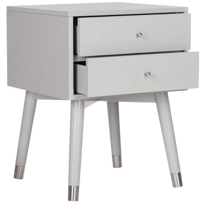 Lyla Grey and Silver 2-Drawer Retro Nightstand