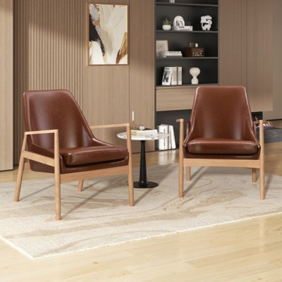 SKRAN Accent Chair, Mid-Century Modern Armchair with Solid Wood Frame, Reading Leisure Chair with High Back for Living Room