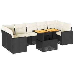 vidaXL Patio Sofa Set with Cushions Modular Outdoor Seating 8 Piece Poly Rattan - Black and Cream with Storage - 1 of 4