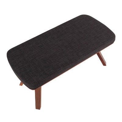 Walnut Wood and Charcoal Fabric Mid-Century Modern Bench