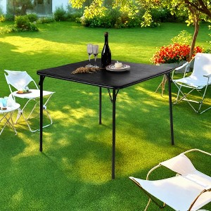 FurnitureR Square Folding Card Table 33.9 inch, Multi-Functional Table Foldable Portable for Dining Panic, PVC Tabletop, No Assembly Required, Black - 1 of 4