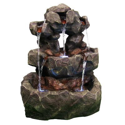 Sunnydaze 32"H Electric Fiberglass and Polyresin Layered Rock Waterfall Outdoor Water Fountain with LED Lights