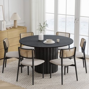 PexFix 52" Solid Wood Round Dining Table Kitchen Table for 4-6 with Tabletop and Fluted Cylindrical Base for Living/Dining Room Coffee Office Black - 1 of 4