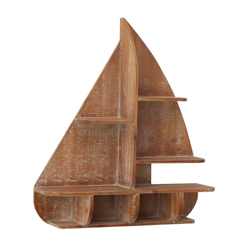 24&#34;x21&#34; Wood Sail Boat 8 Cubbies Wall Shelf Brown - Olivia &#38; May, 4 of 6
