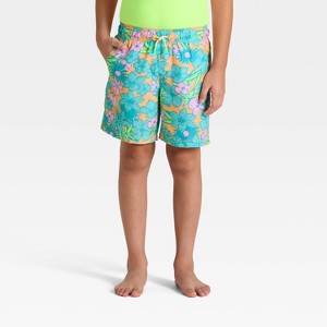 Boys' Floral Trunk Swim Shorts - Cat & Jack™ Starry Yellow/Teal/Lime - 1 of 3