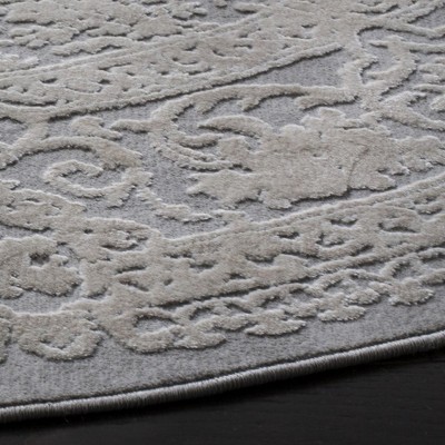 Round Light Grey Cream Floral Synthetic Area Rug