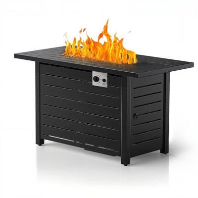 R.W.FLAME 43" Gas Fire Pit Table, 50,000 BTU Propane Burner with Steel Lid & Glass Stone, 2-in-1 Fire Pit & Table for Patio，Backyard Gatherings