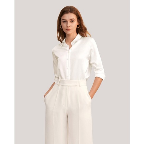 Lilysilk Women's Classic Pearl Button Small Size White Silk Shirt : Target