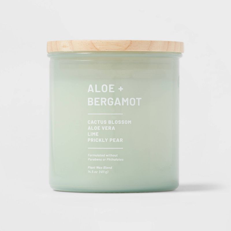 Tinted Glass Aloe + Bergamot Jar Candle Light Green - Threshold™, 1 of 10
