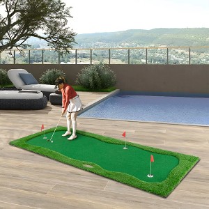 LOVSON 12x5 FT Golf Putting Green, Golf Training Mat with High-quality Turf, 3 Holes, 3 Flags and Cups for Indoor Outdoor - 1 of 4